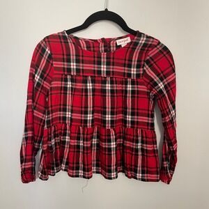 Cat &‎ Jack Girls Holiday Plaid Peplum Long Sleeve Top Small Red Black Christmas
